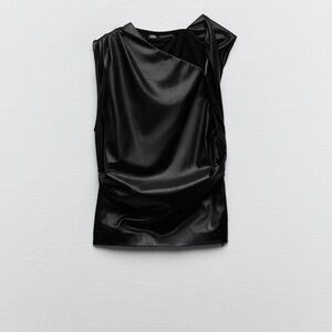Zara Faux Leather Draped Top